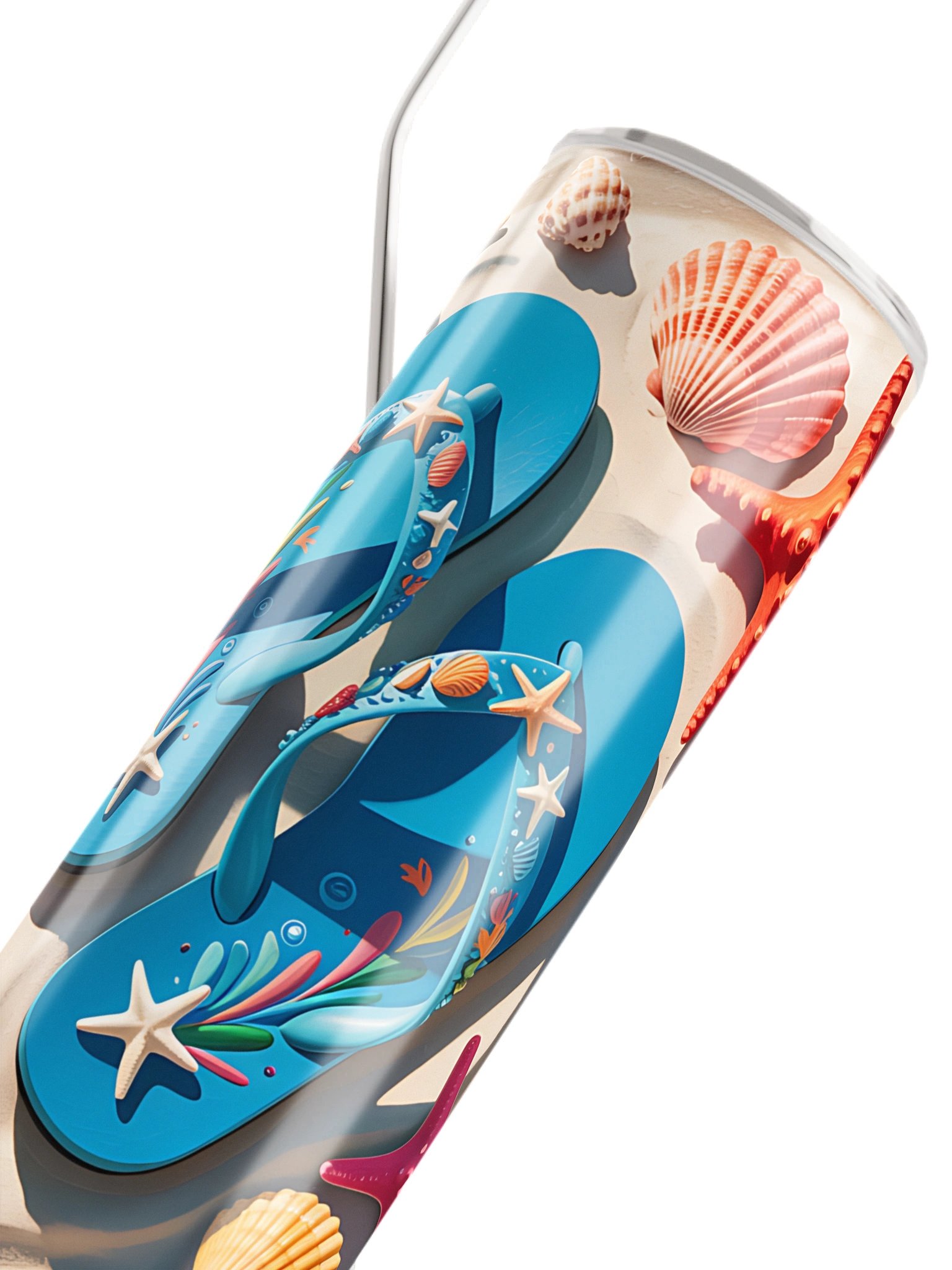 Beach Day Tumbler | Tropical Flip Flops & Seashell Travel Cup product image (4)