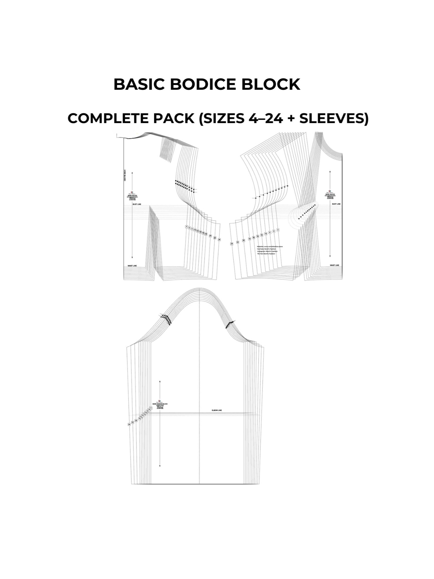 Bodice Block Sewing Pattern Bundle – UK Sizes 4–24 (PDF) product image (2)
