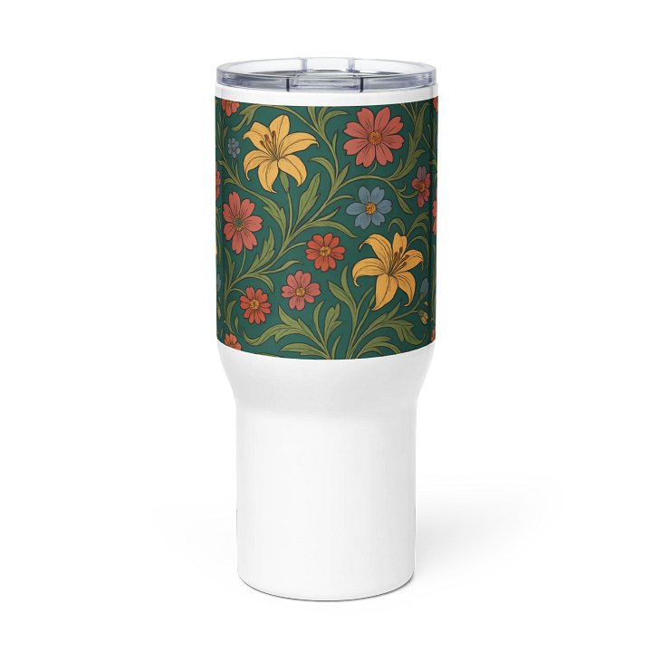 Vintage Lily and Daisy Floral Travel Mug with Handle – 25oz & 40oz Insulated Coffee Tumbler for Hot and Cold Drinks product image (2)