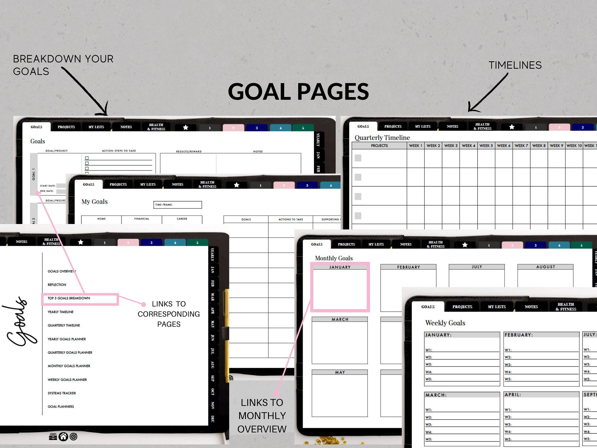 Undated Digital Planner - Black Horizontal Week | Ideal for iPad & Phone product image (6)