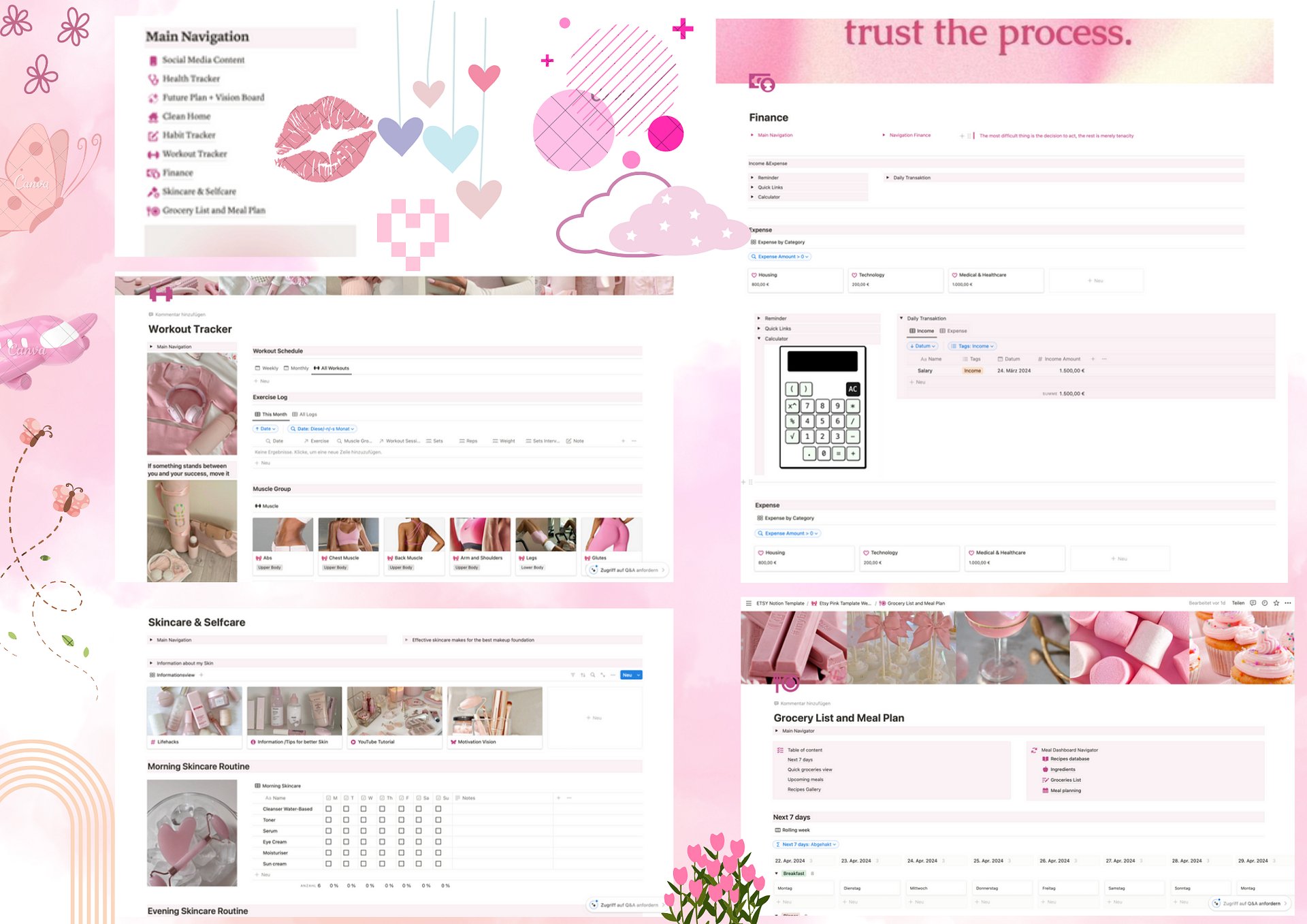 Notion planner, Notion content planning template, Notion weekly planner, Notion daily planner, Meal planner notion, online yearly planner product image (4)
