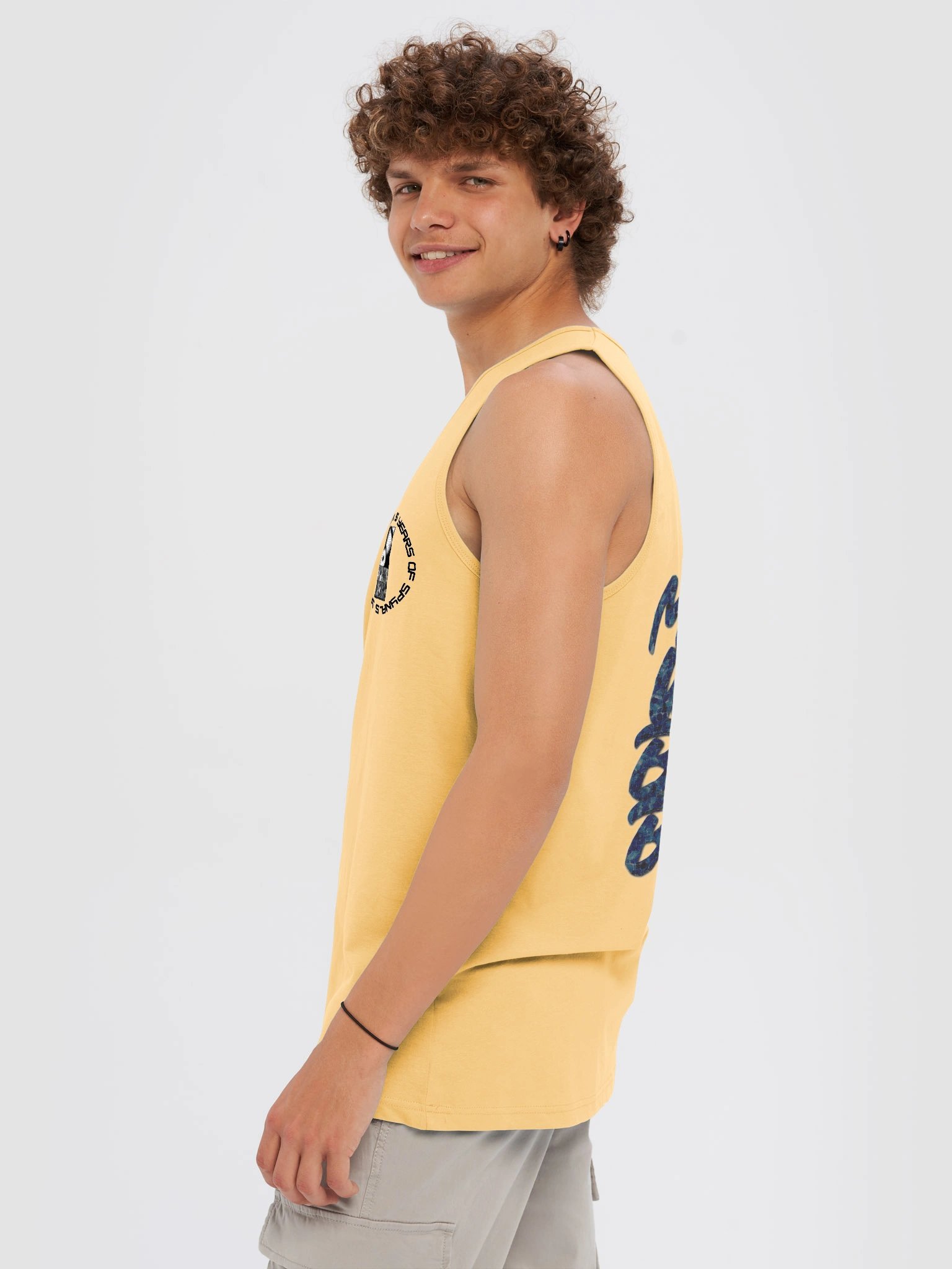 5 YRS OF SPYNAL X CUSSDEM EMBROIDERED WHITE/YELLOW TANK product image (4)