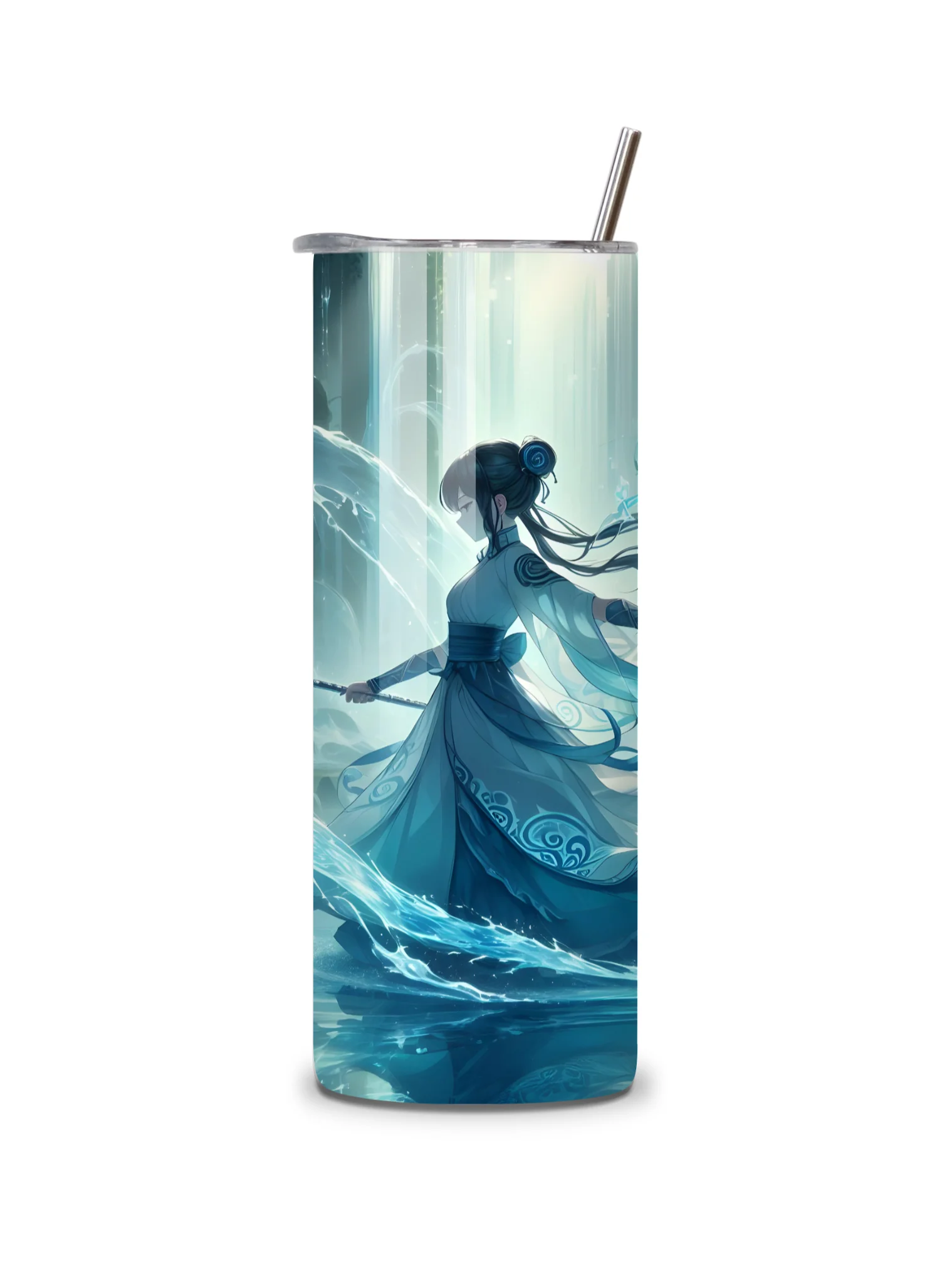 Elemental Anime Girl 20oz Skinny Tumblers with Metal Straws – Fire, Water, Earth, and Wind Designs – Double-Walled Insulated Stainless Steel Tumbler, Gift for Anime Fans and Nature Lovers (Water) product image (5)