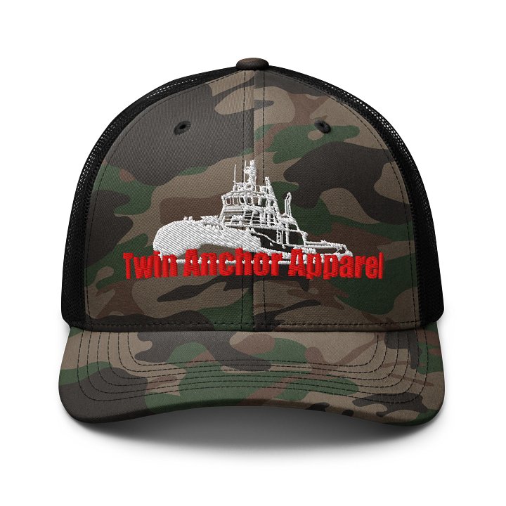 White & Red Marco tug Camo Trucker Hat product image (1)