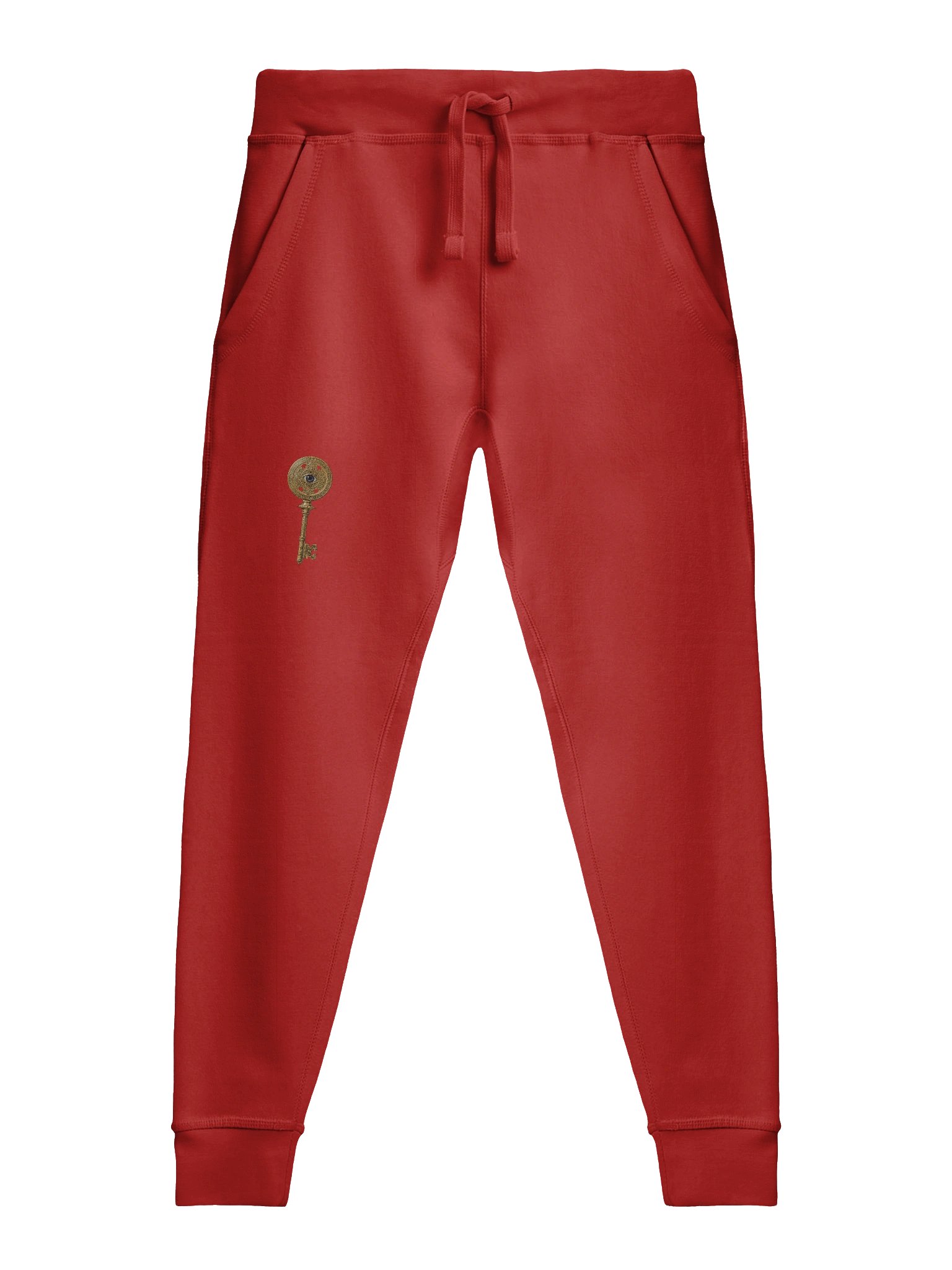 The Gatekeeper’s Key Fleece Joggers – Right Thigh & Back Lower Leg Print | Red | product image (1)