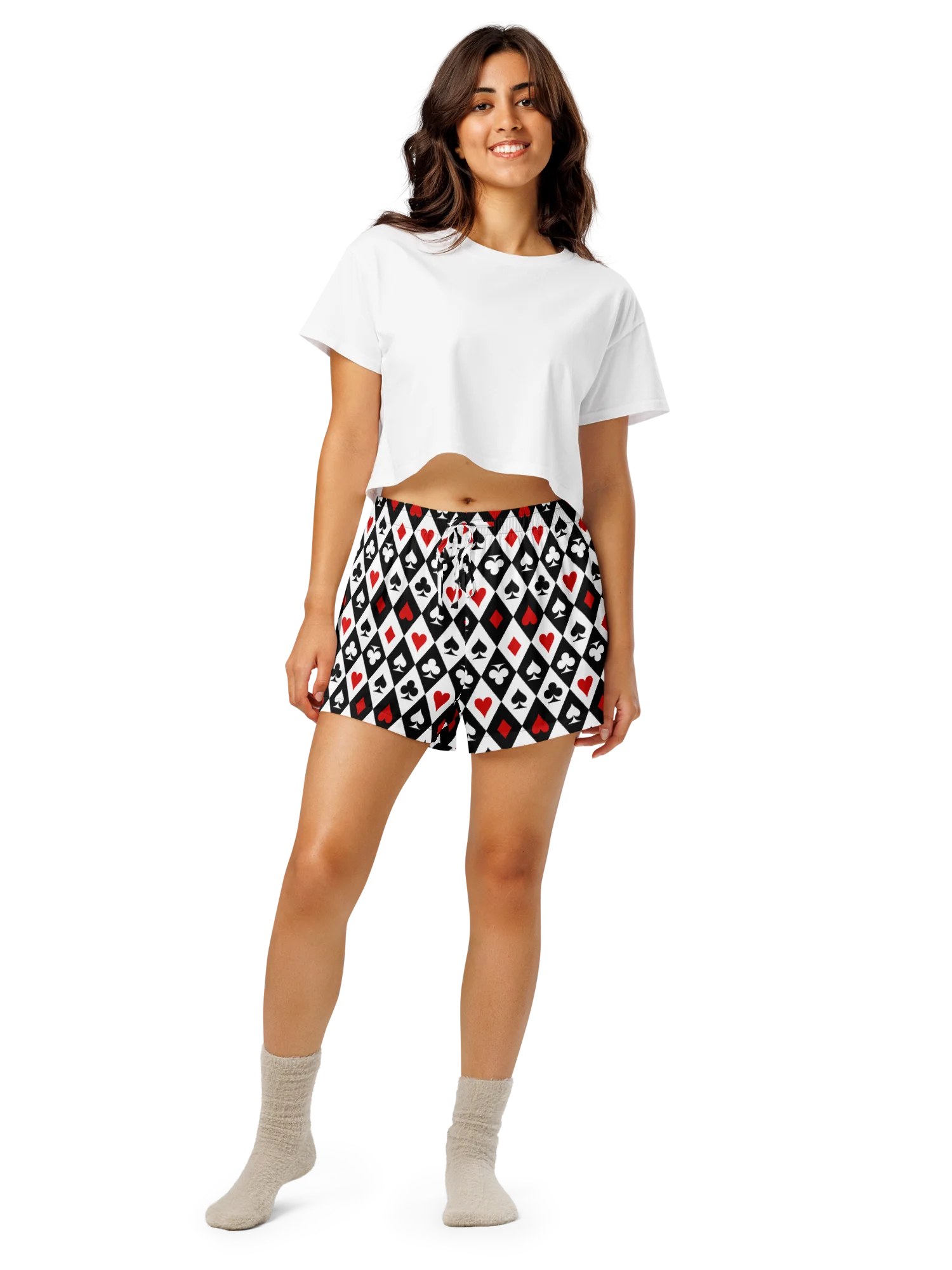 Retro Playing Card Suits Argyle All-Over Print Women's Pajama Shorts product image (6)