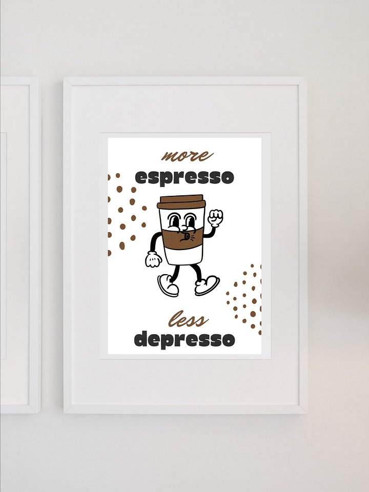 More Espresso Less Depresso Coffee Wall Art - Fun Cartoon Coffee Cup Print, Retro Kitchen Decor, Motivational Coffee Lover Poster product image (1)
