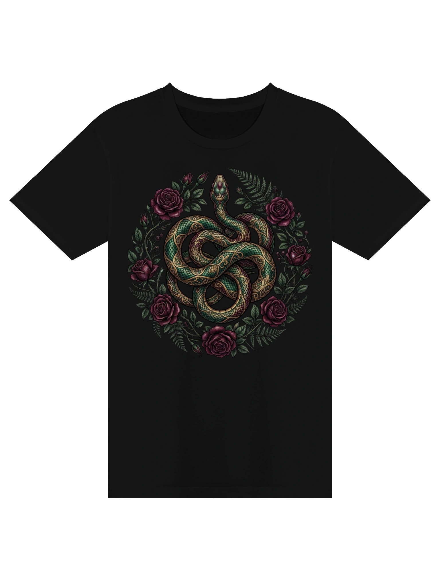 Gothic Snake Rose T-Shirt, Mystical Serpent Botanical Tee, Dark Emerald Snake Graphic Shirt, Witchy Nature Lover Gift product image (1)
