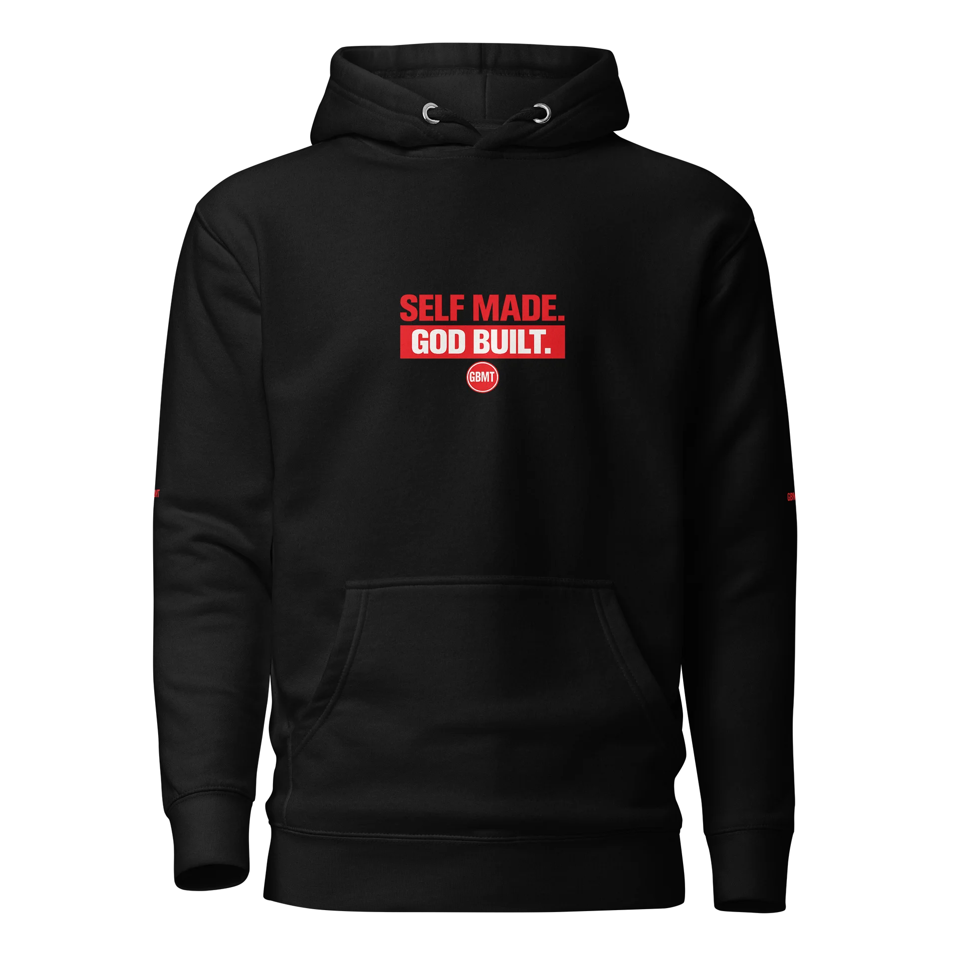 GBMT “Self Made. God Built.” Hoodie – Red & White Statement Edition product image (1)