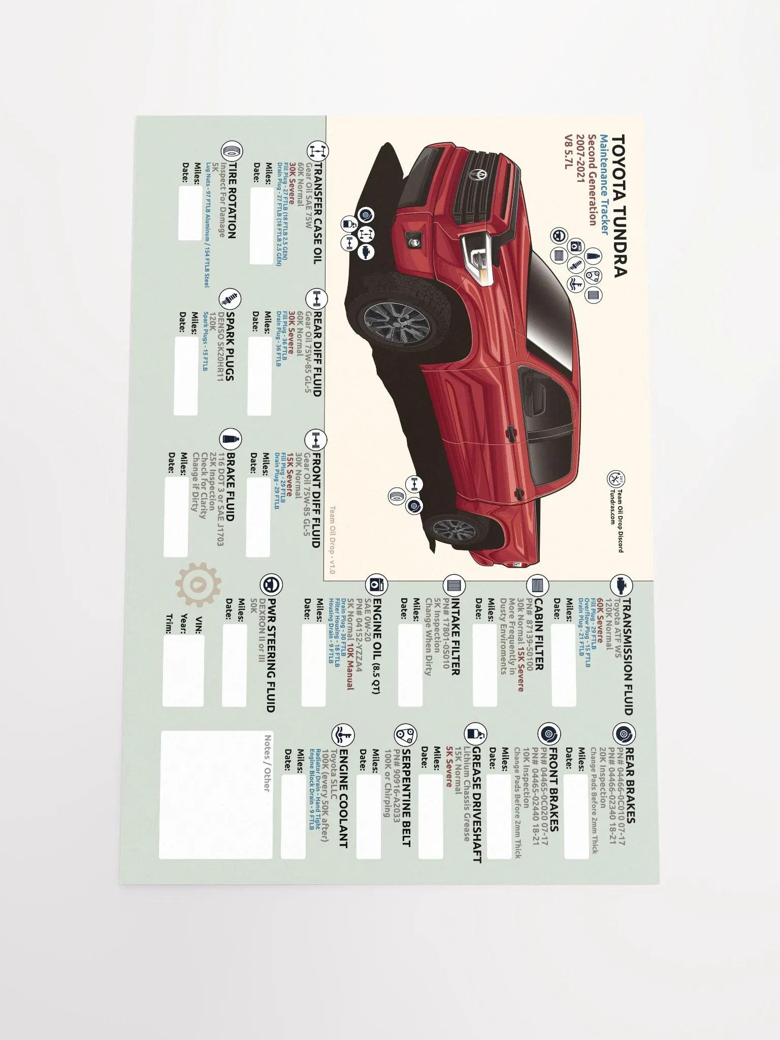 2nd Gen Tundra Maintenance Tracker - Barcelona product image (2)