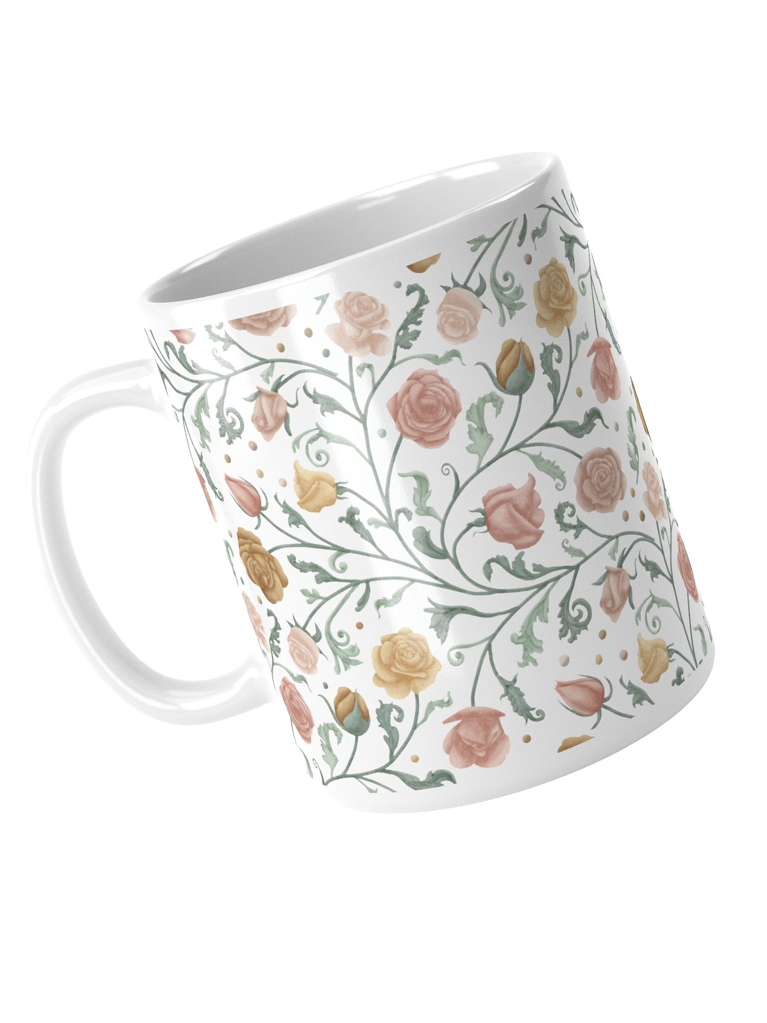 White glossy mug magical garden of renaissance. Elegant floral coffee mug for art lovers product image (10)
