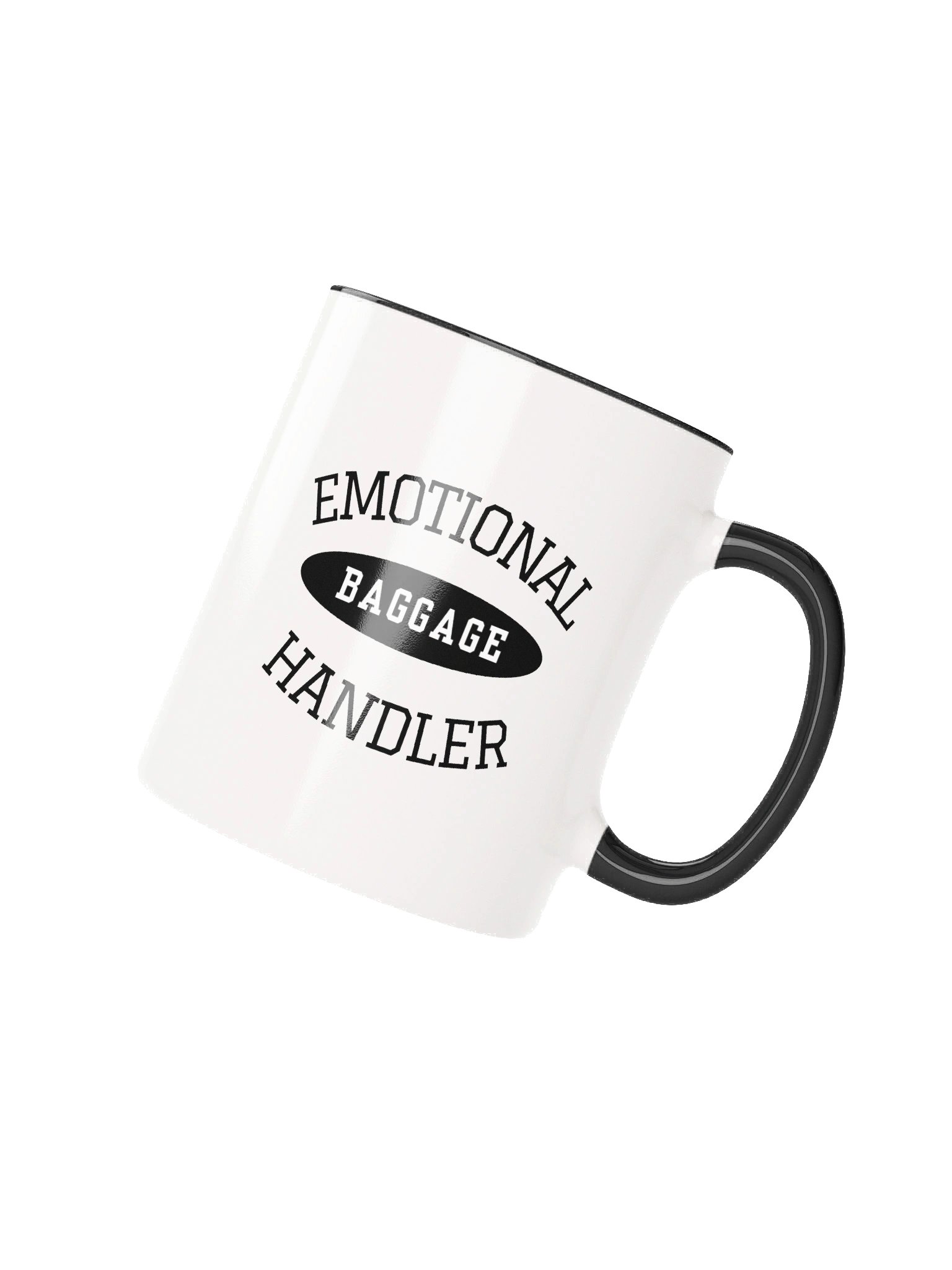 Emotional Baggage Handler Varsity Style Black and White Ceramic Coffee Mug product image (2)