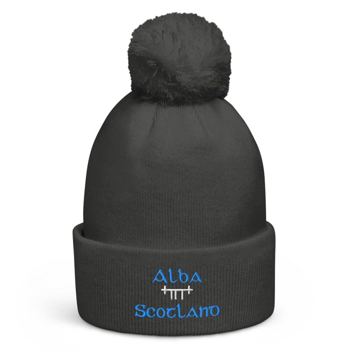 Scotland/Alba Orthodox style Ogham, blue and white, embroidered Pom-Pom Beanie product image (3)