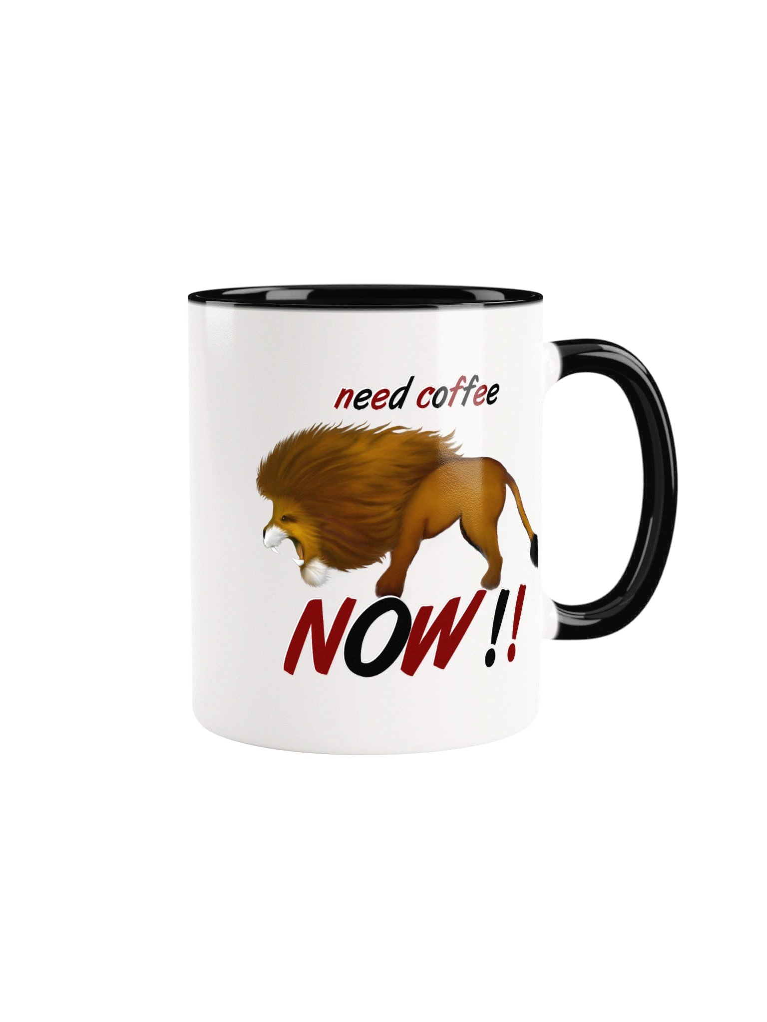 Lion "Need Coffee NOW" Ceramic Mug with Color Inside product image (1)