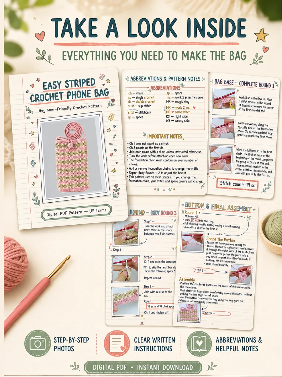 Easy Striped Crochet Phone Bag PDF Pattern product image (2)
