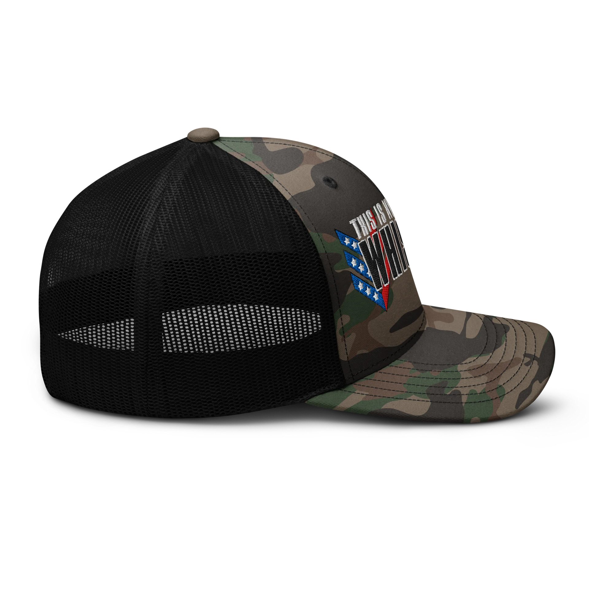 "THIS IS MY WHISKEY CAP" Camo Trucker Hat - Embroidered product image (7)