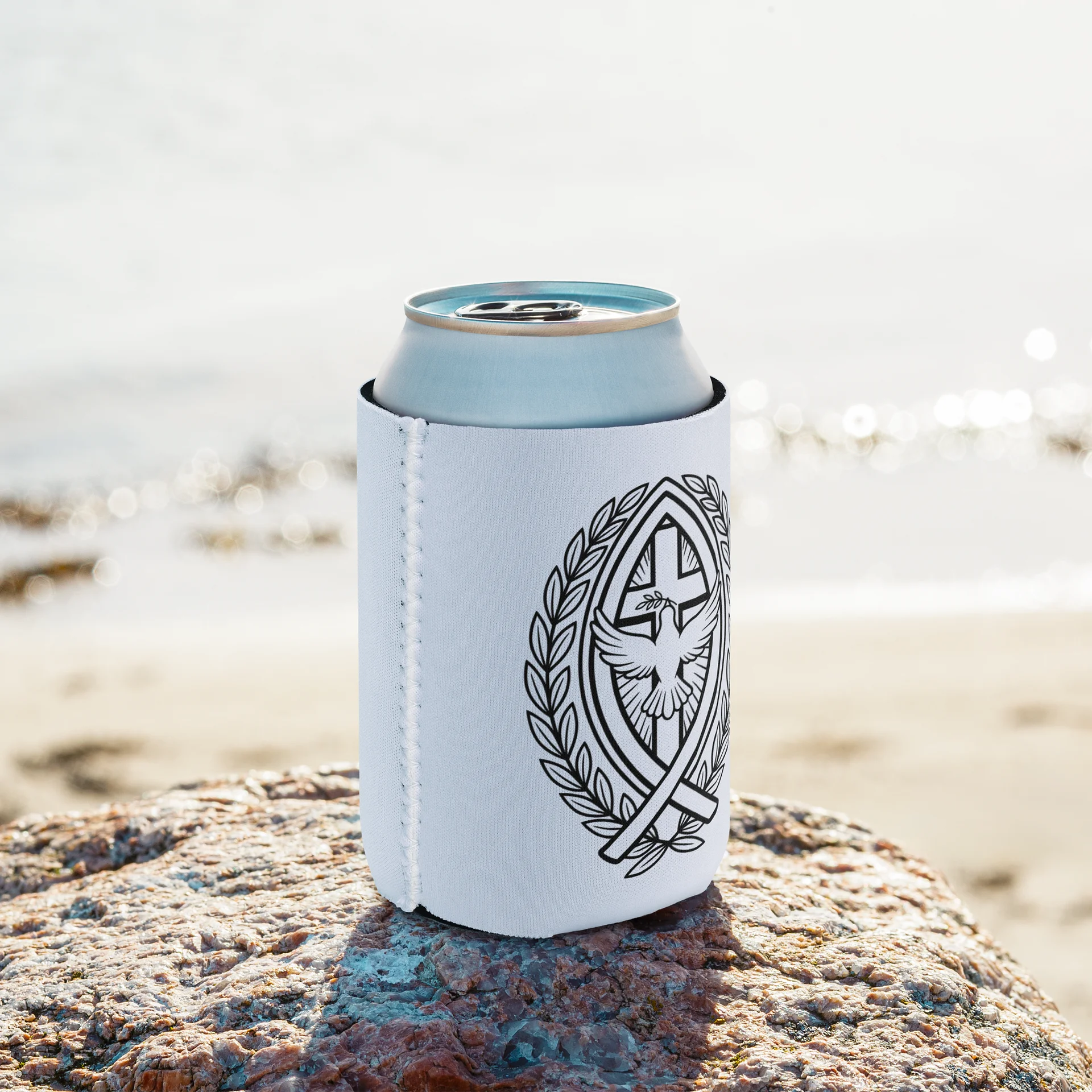 Christian Can Cooler, Cross Dove Ichthus Faith Design, Neoprene Beverage Holder Religious Party Favor and Gift, Fits Most 12oz product image (8)