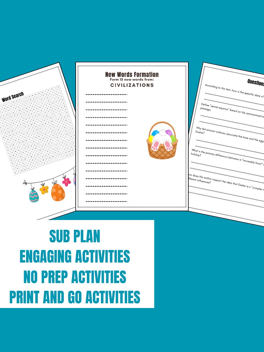 Easter Activities Middle School Subplan 6th 7th 8th Grade product image (2)