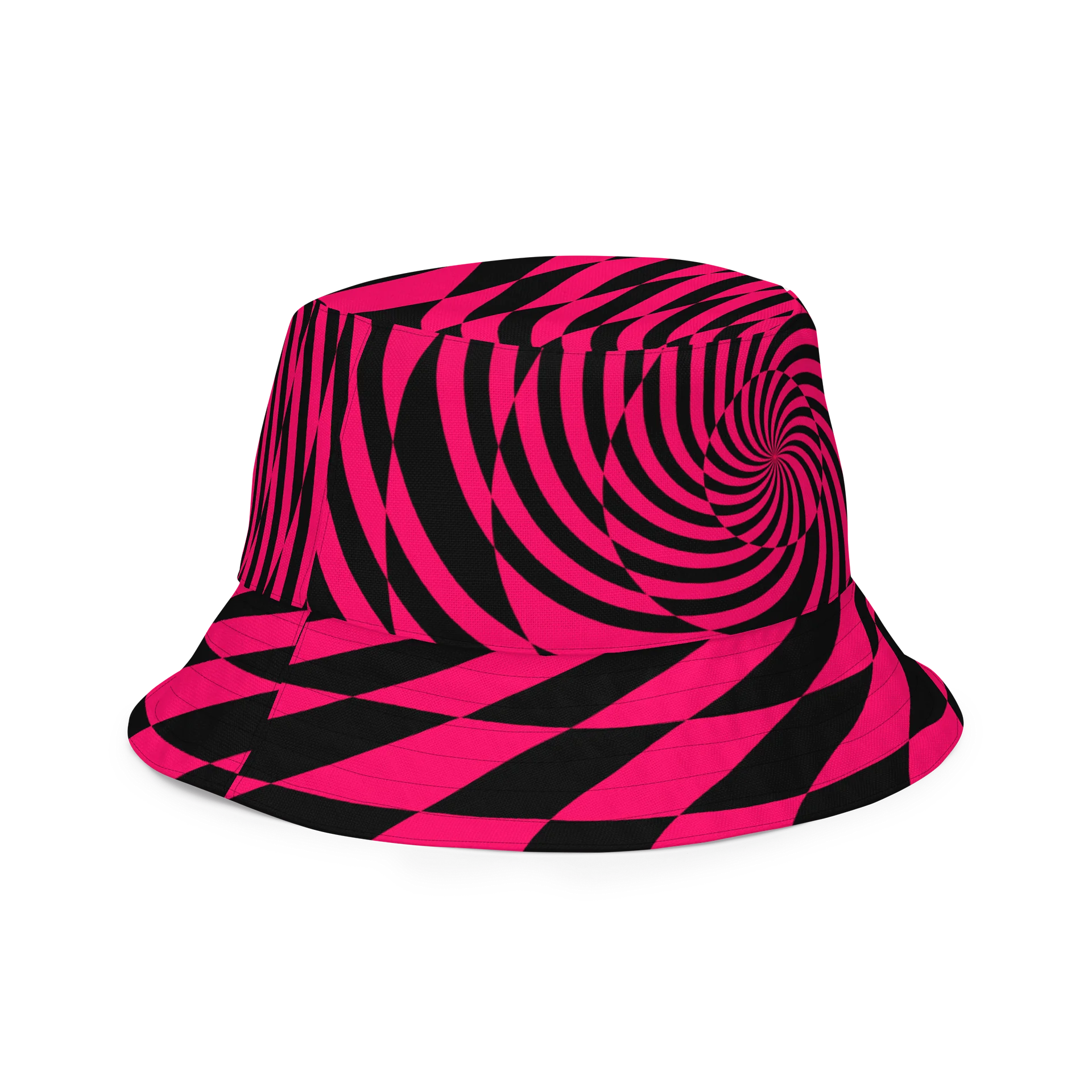 Psychedelic Spirals Rave Reversible Bucket Hat, Trippy EDM Festival Accessory, Black Neon Green Pink Checkers Techno Dance Party Fashion product image (9)