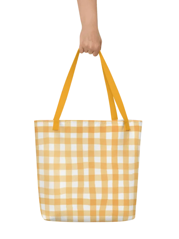 Sunny Gingham Sunflower -Over Print Tote Bag with Pocket product image (3)
