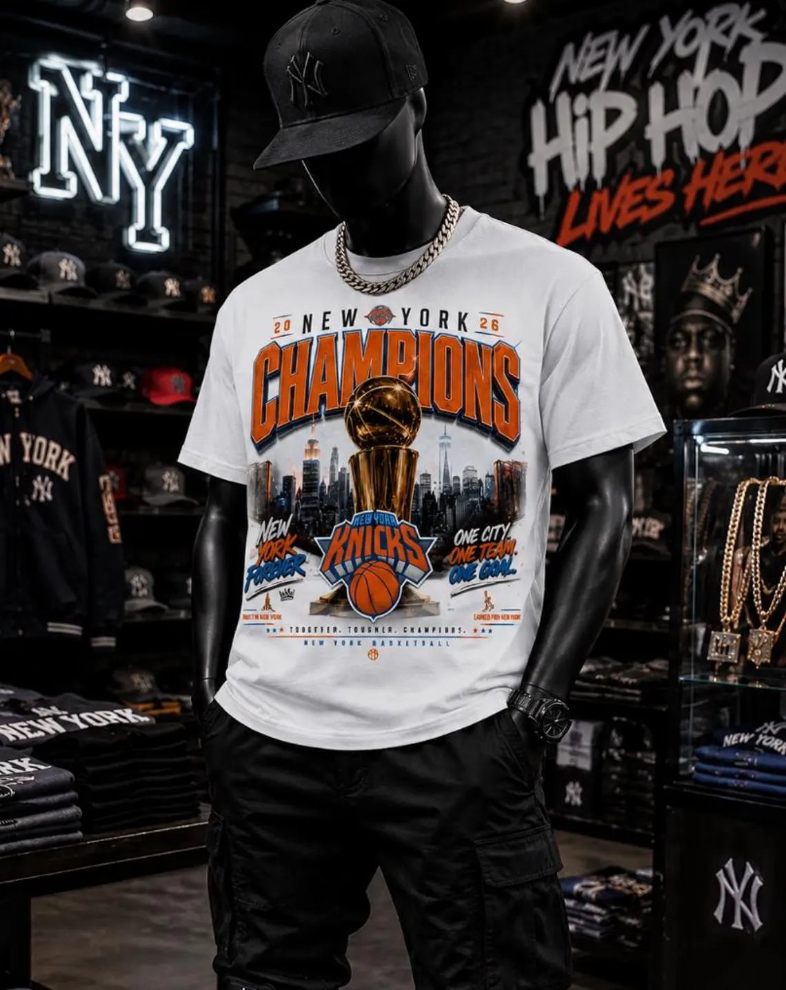 Champion USA ゲームシャツ　90s hiphop SWAG NBA New York Basketball Champions 2026 T-Shirt | Vintage Knicks