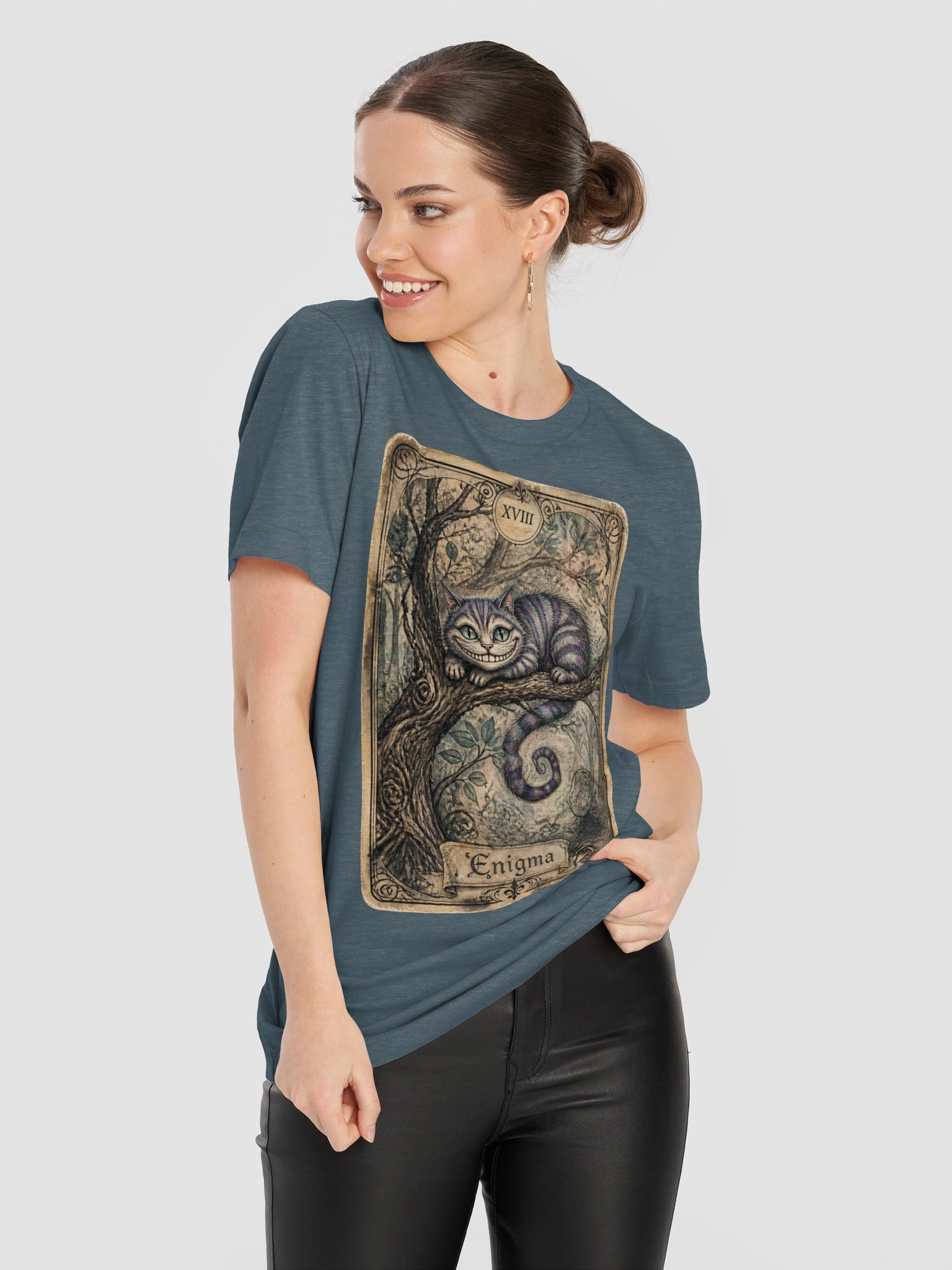 Cheshire Cat Enigma Tarot Shirt, Wonderland Tee, Moon Card Interpretation Graphic product image (12)