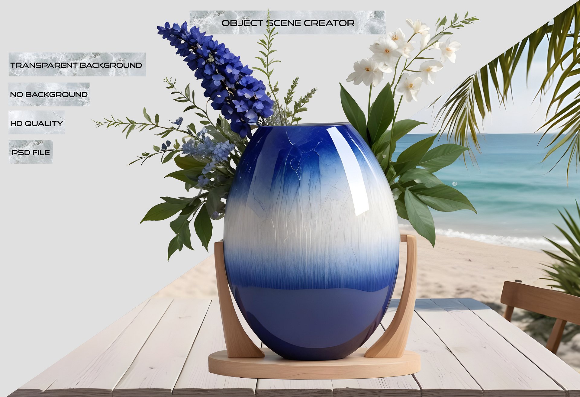Ocean's Grace – Vase art deco spa decor png product image (2)