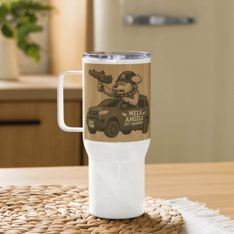 Dog Tank Travel Mug with Handle — Mel’s Angels Pet Transport Insulated Coffee Tumbler (25oz & 40oz) product image (2)