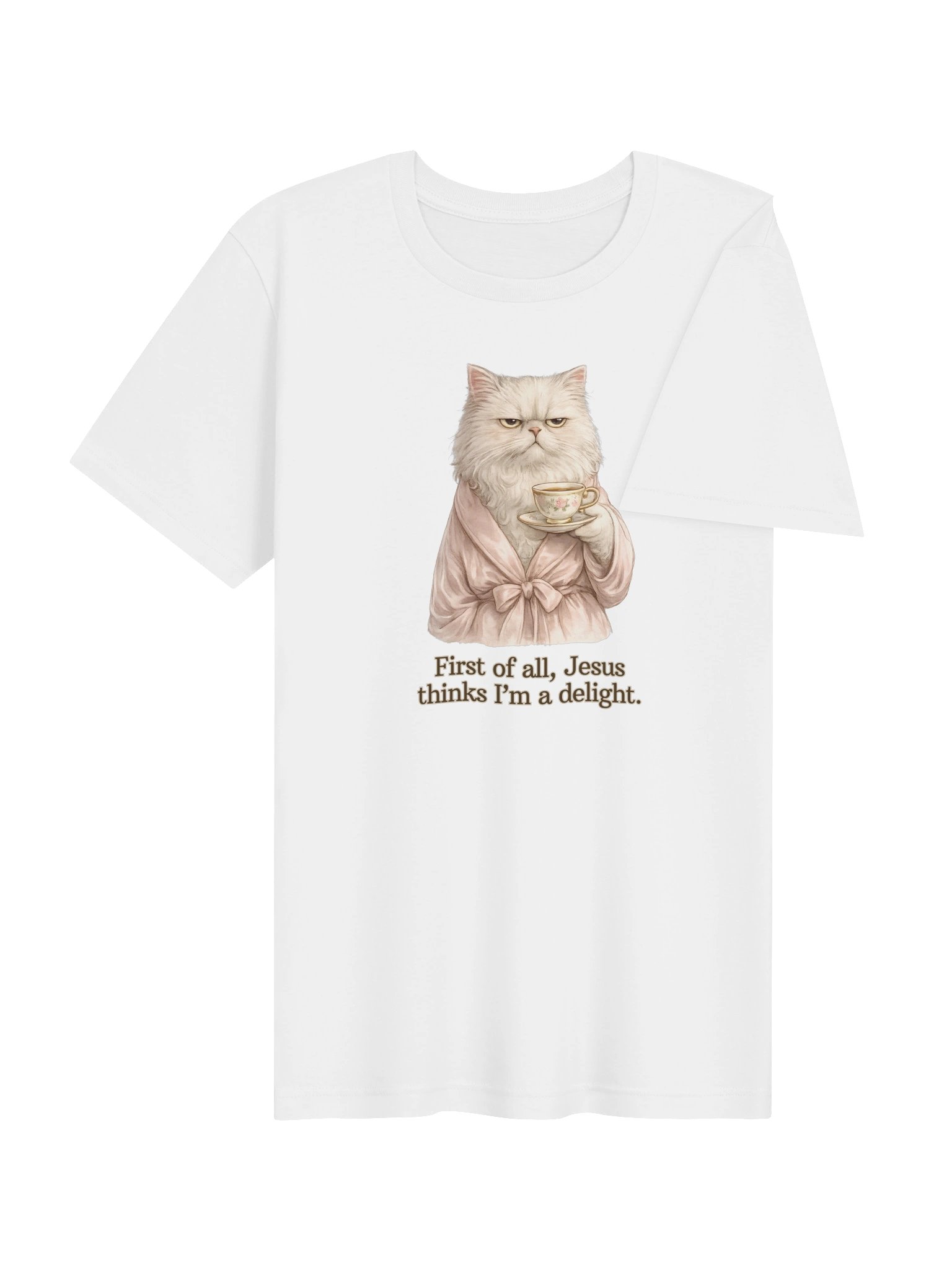 Funny Christian Cat Shirt, First of All Jesus Thinks I'm a Delight T-Shirt, Grumpy Persian Cat Tee, Faith Humor Shirt, Bella Canvas SuperSoft Tee product image (6)