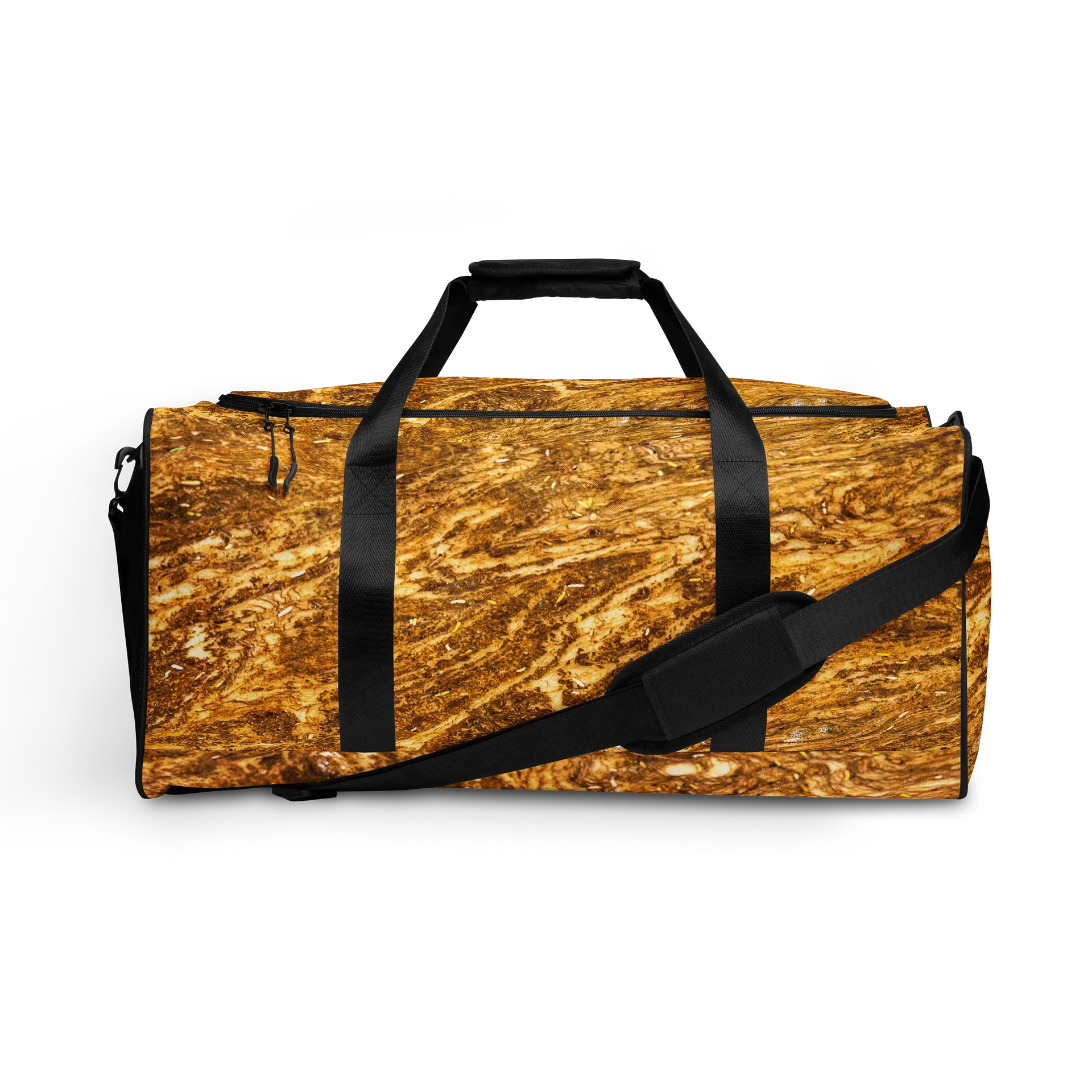 Golden Strata: Golden Amber Marble Duffle Bag | All-Over Print Travel Carry-On | Earthy Ochre Gym & Weekend Bag product image (1)