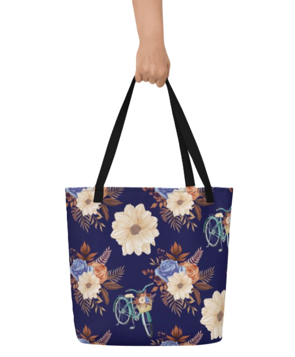 Retro Blue Blossom Tote Bage product image (1)