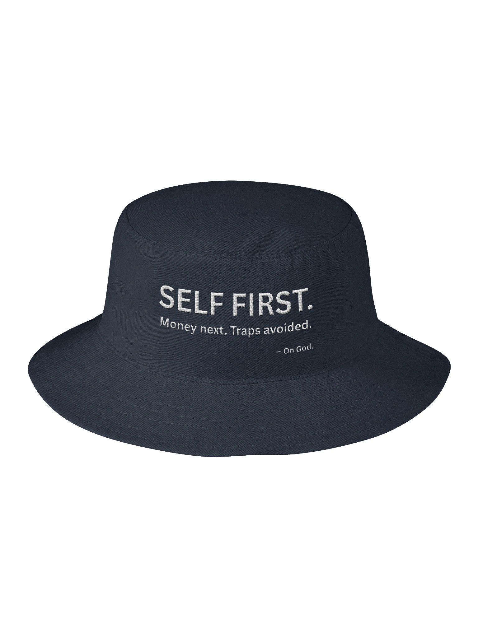 SELF FIRST. MONEY NEXT. TRAPS AVOIDED. Bucket Hat - Navy Blue product image (1)