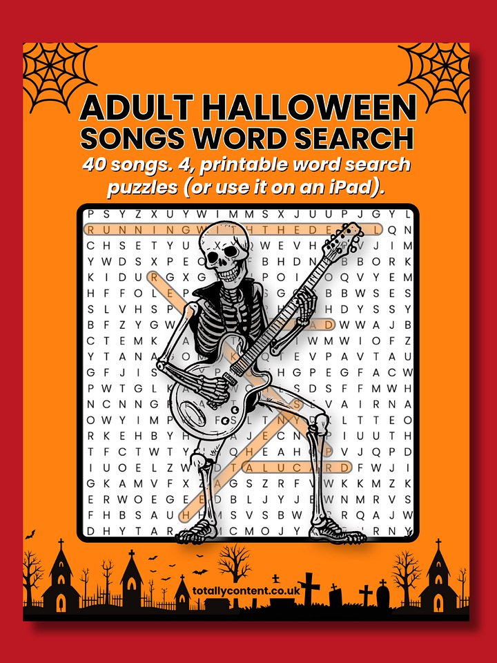 Halloween Songs Alternative Music Word Search for Adults product image (1)