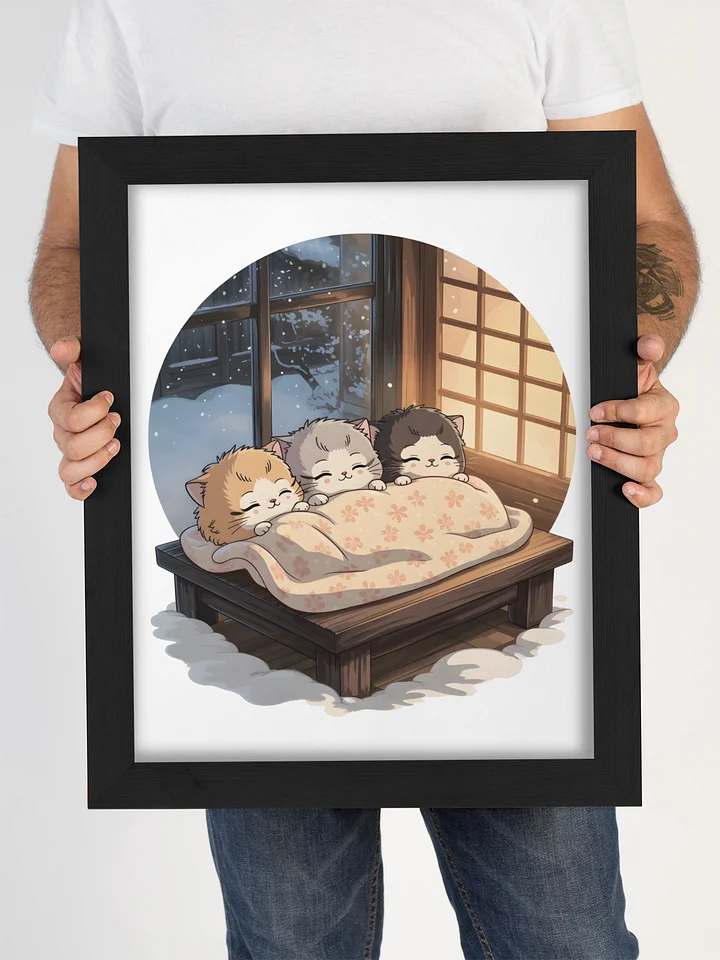 Cozy Winter Kittens Framed Art Print | Japanese Style Snowy Day Wall Decor product image (1)