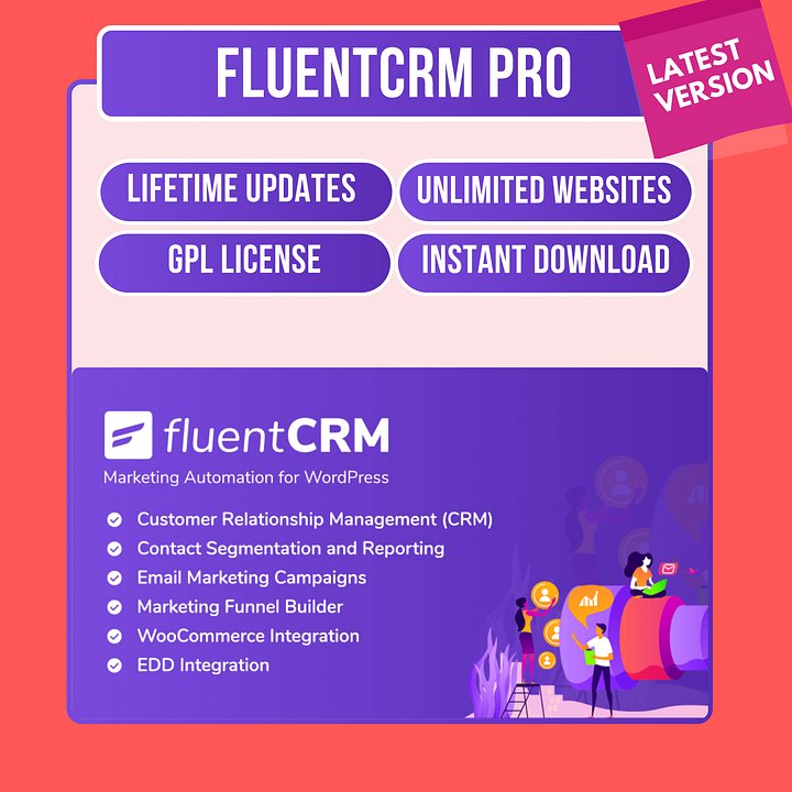 FluentCRM Pro – WordPress Email Marketing & CRM Plugin | GPL License | Unlimited Websites | Lifetime Updates | Instant Download product image (1)