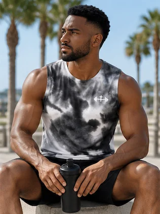 His House Performance V-Neck Muscle Tank - B&W Tie Dye by His House