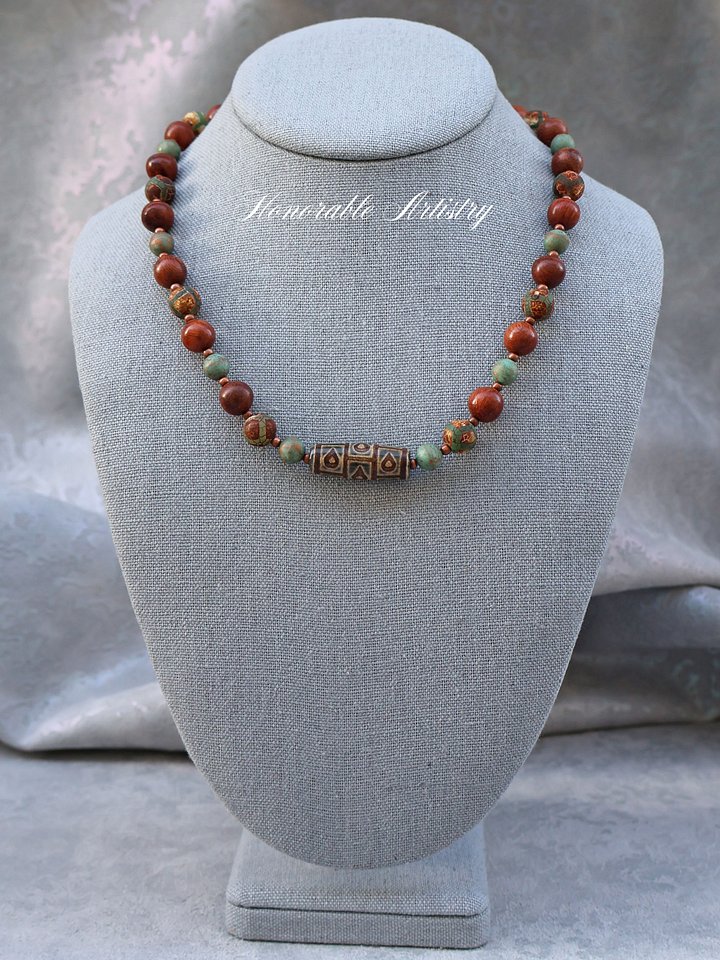 Water Drop Dzi Agate and Wood Necklace product image (1)