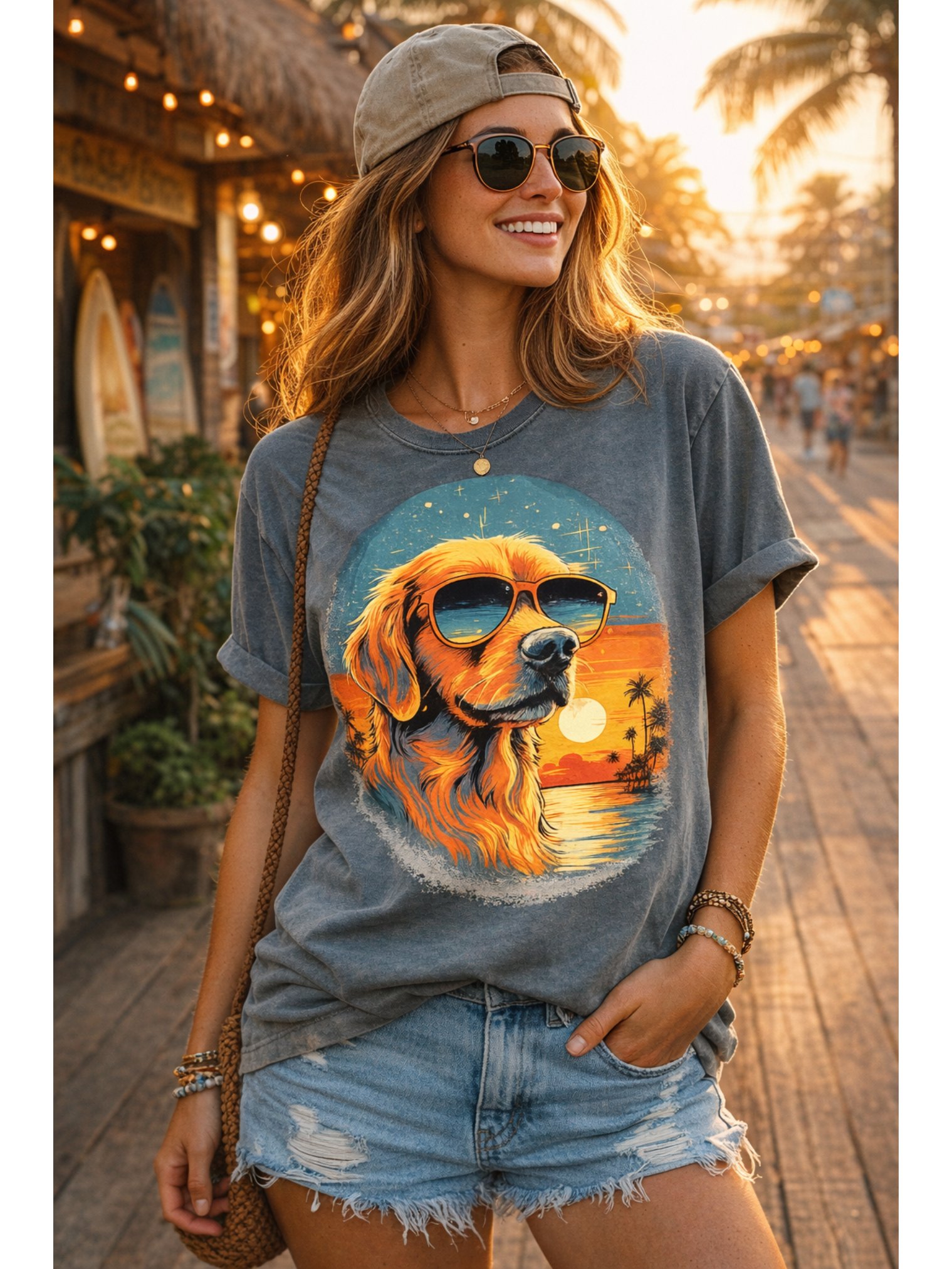Golden Retriever Beach Sunset Shirt – Vintage Retro Dog Lover Comfort Colors T-Shirt product image (1)