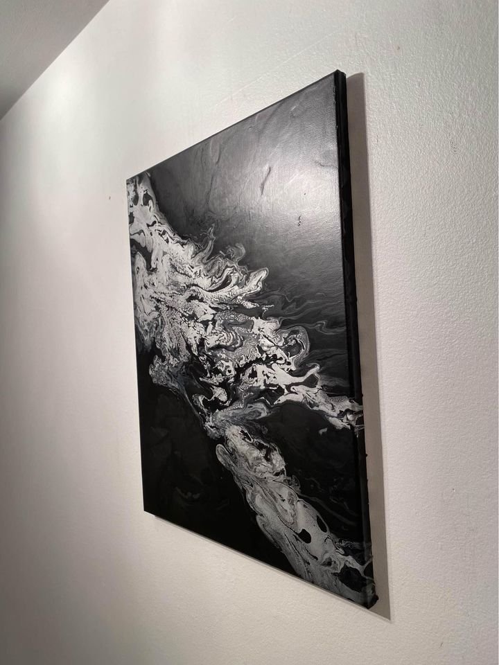 Black & Silver Abstract Acrylic Pour Painting on 16x20 Inch Canvas product image (4)