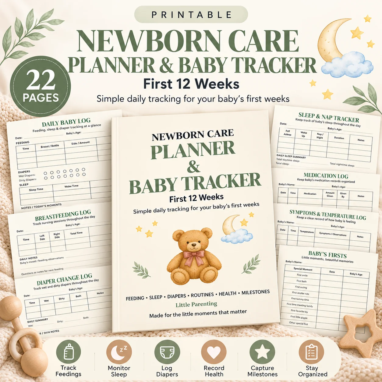 Newborn Care Planner & Baby Tracker Printable | First 12 Weeks product image (1)