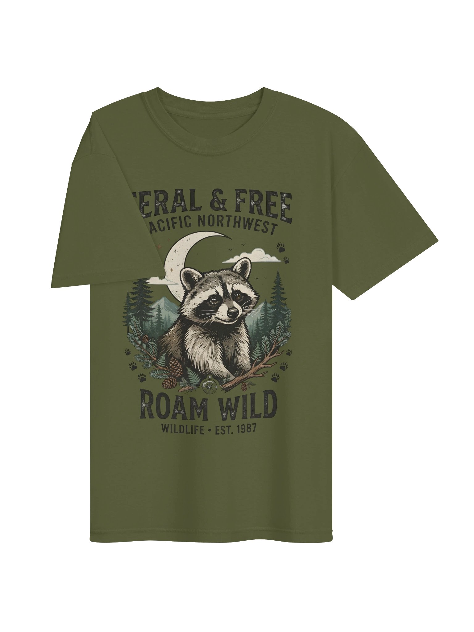 Vintage Raccoon T-Shirt, Feral & Free Wildlife Graphic Tee, Pacific Northwest Mountain Shirt, Retro Nature Outdoor Apparel product image (11)