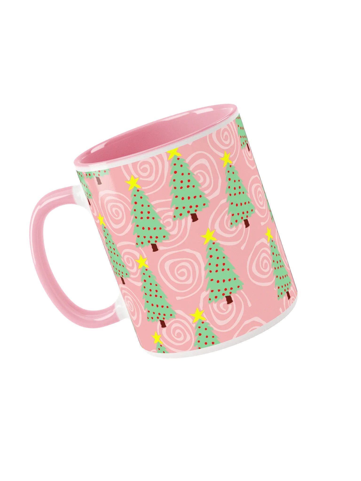 Green Christmas Trees on Pink Spirals Ceramic Mug product image (3)