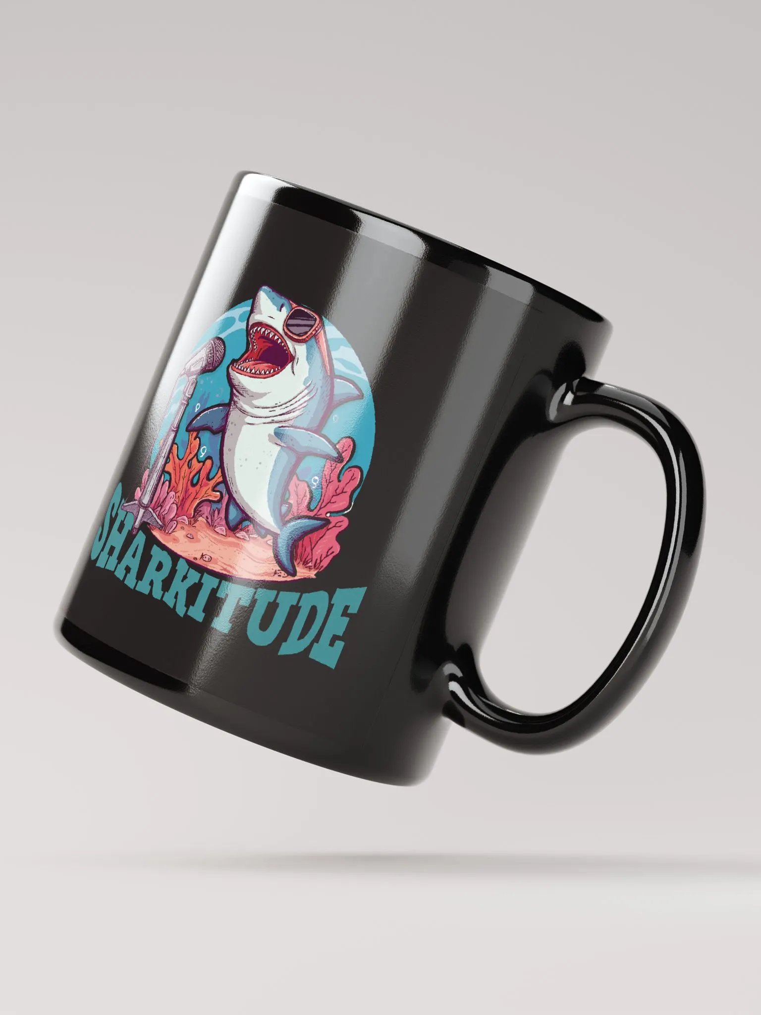 Sharkitude Shark Singing With Attitude Black Mug product image (3)