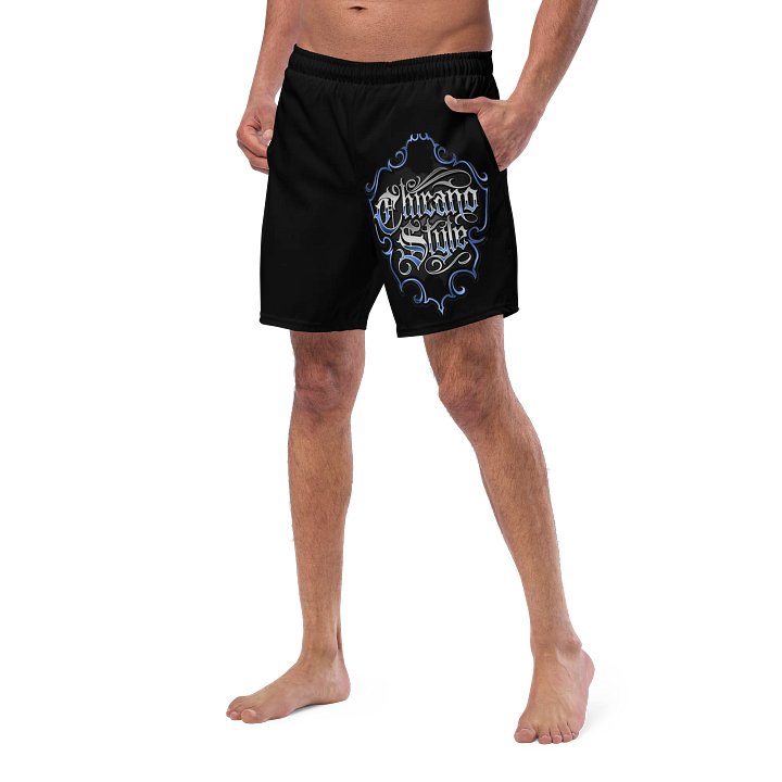 Black Swim Trunks – Chicano Style Blue Outline Logo product image (2)