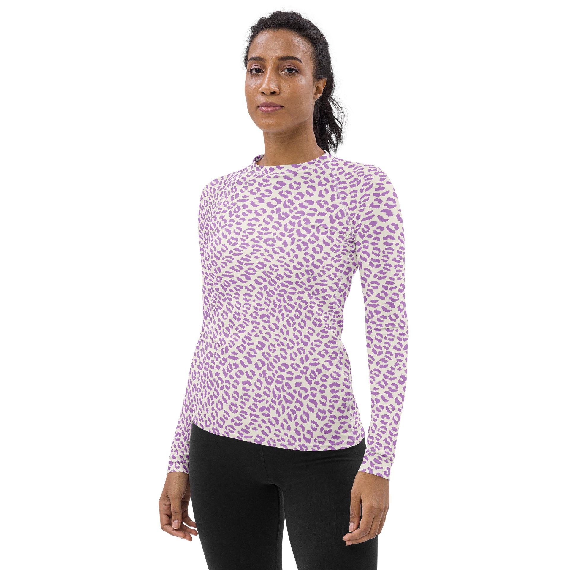 Trendy Purple Leopard Print Women's Rash Guard product image (3)