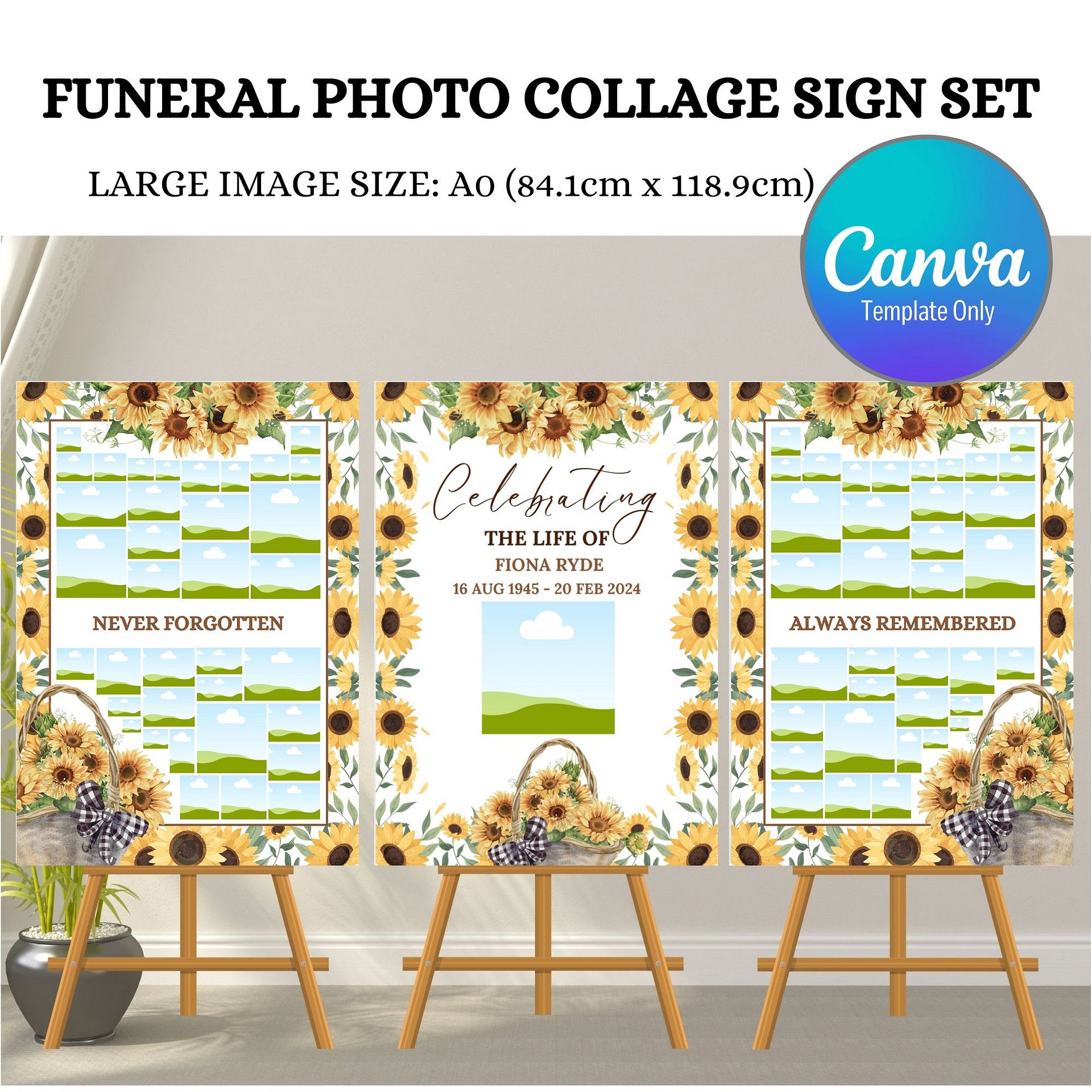 Sunflowers Funeral Photo Collage Sign Set Canva Template product image (1)