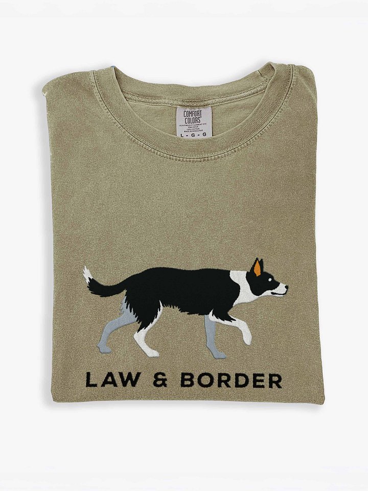 Law and Border T-Shirt(Embroidered) of a Smooth-Coated Border Collie(Black & White) product image (1)