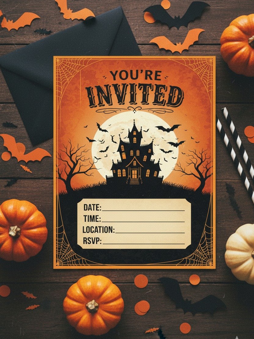 Halloween Party Invitation | Printable Haunted House Spooky Invite | Fill-in-the-Blank Digital Download | Vintage Costume Party Card product image (3)
