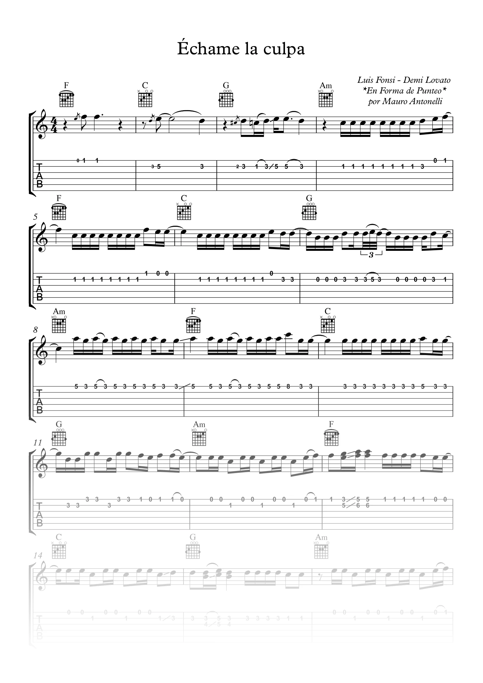 Échame la culpa - Partitura + Tab + Acordes + Pista product image (1)