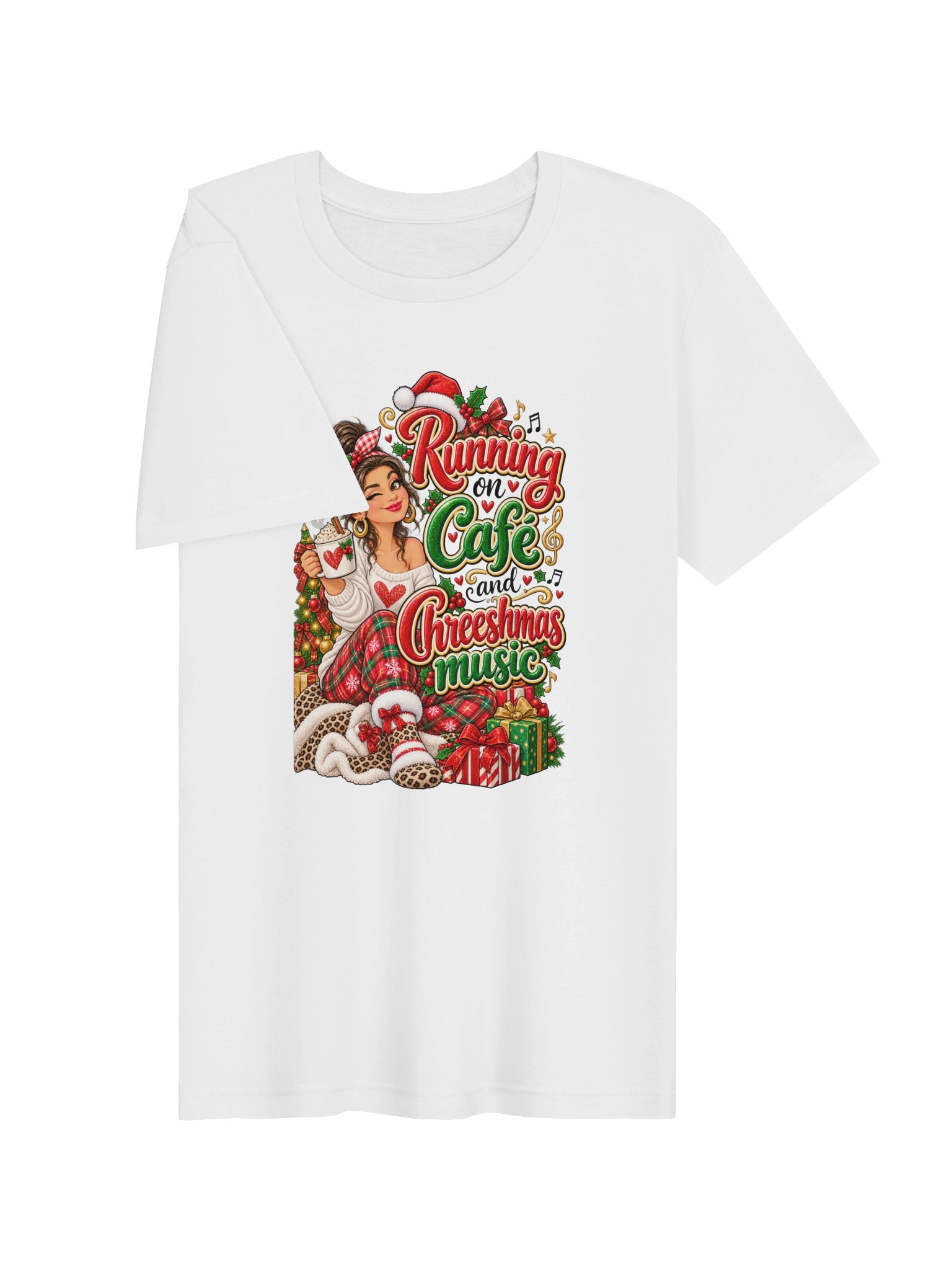 Running on Café and Chreeshmas Music – Funny Christmas T-Shirt product image (3)